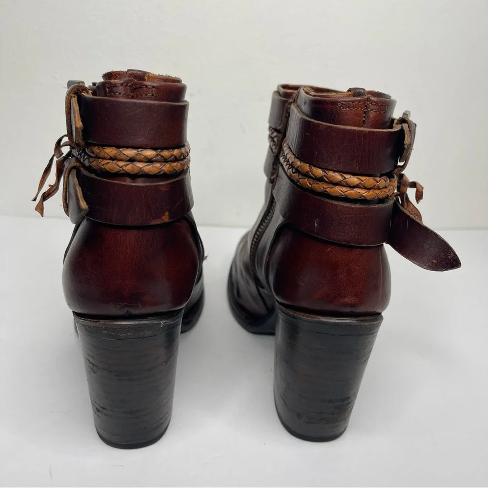 FREEBIRD by Steven Lion Heel Cognac REAL LEATHER Distressed Ankle Boot Size 11